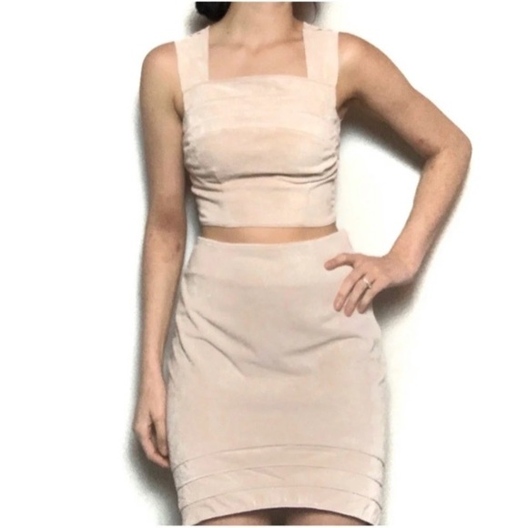 Bebe New Friends Colony Suede Set Skirt & Crop Top